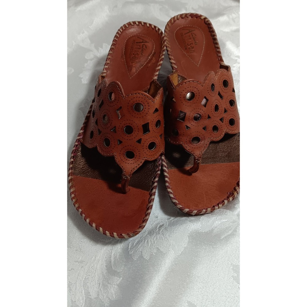 Clarks Artisan Collection Wedge Sandals 8.5M Brown Leather Wedge Boho Hippie
